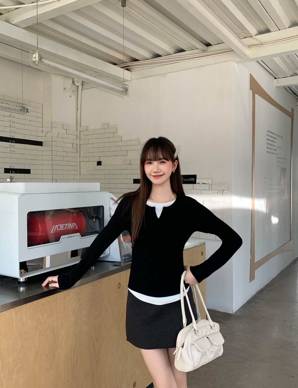 Pseudo-two long sleeve tops autumn and winter T-shirt for women