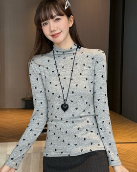 Gray bottoming shirt half high collar T-shirt for women