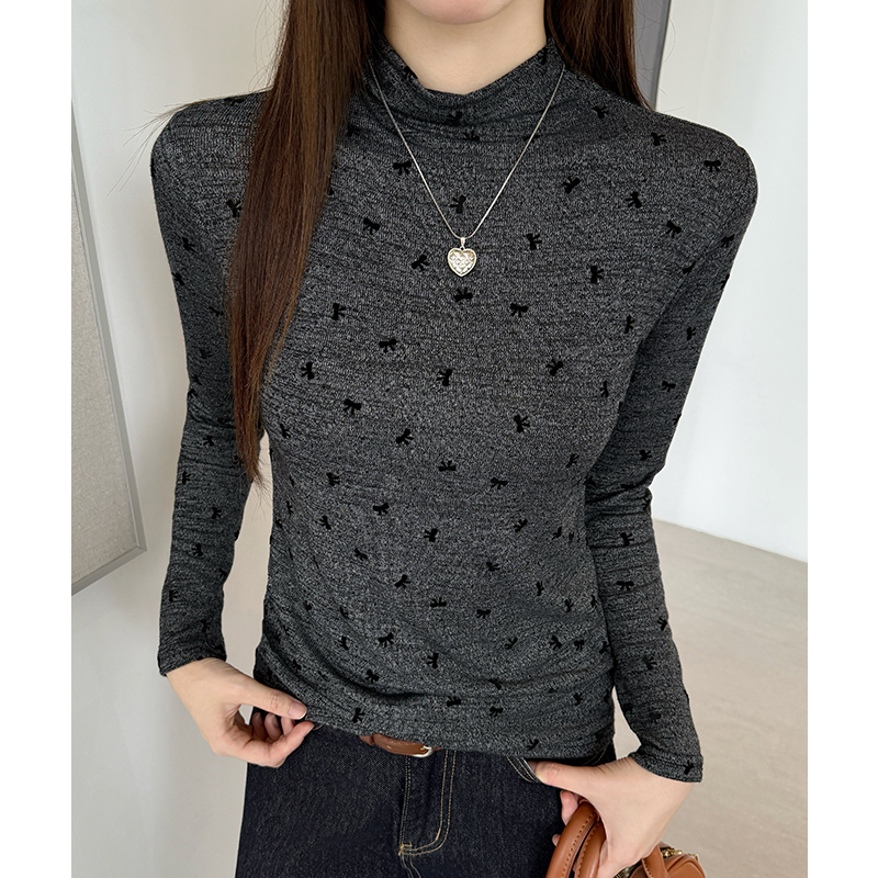 Gray bottoming shirt half high collar T-shirt for women