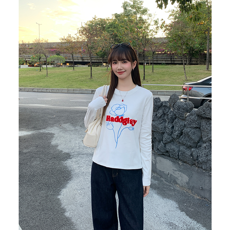 Inside the ride loose letters long sleeve T-shirt for women