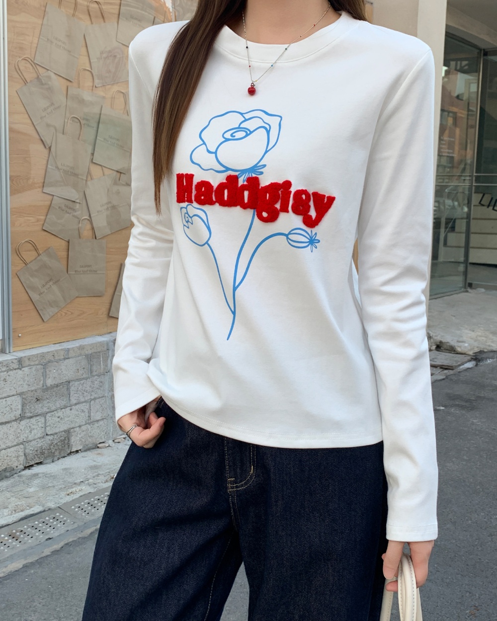 Inside the ride loose letters long sleeve T-shirt for women