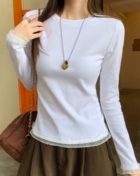 Round neck temperament T-shirt autumn and winter tops for women
