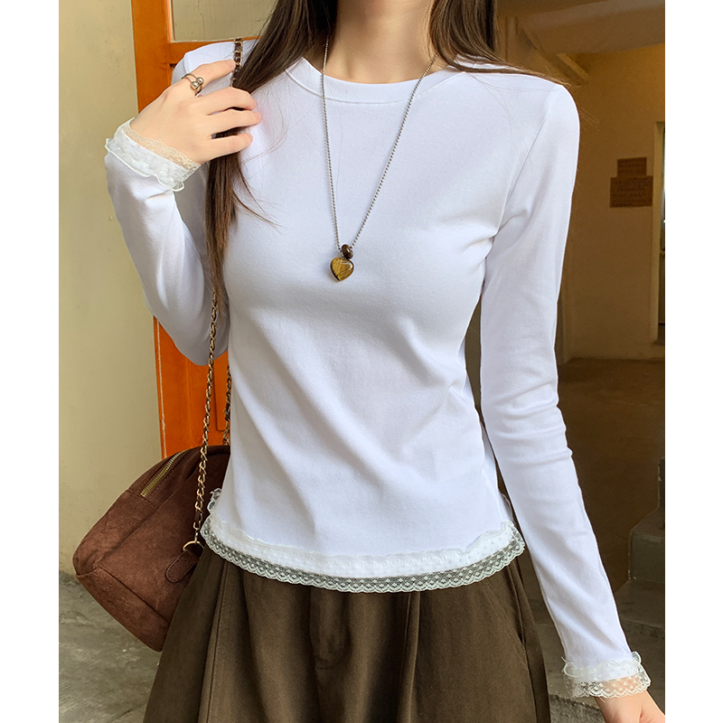 Round neck temperament T-shirt autumn and winter tops for women