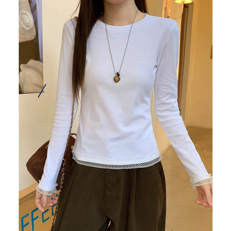 Round neck temperament T-shirt autumn and winter tops for women