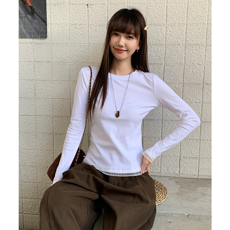 Round neck temperament T-shirt autumn and winter tops for women