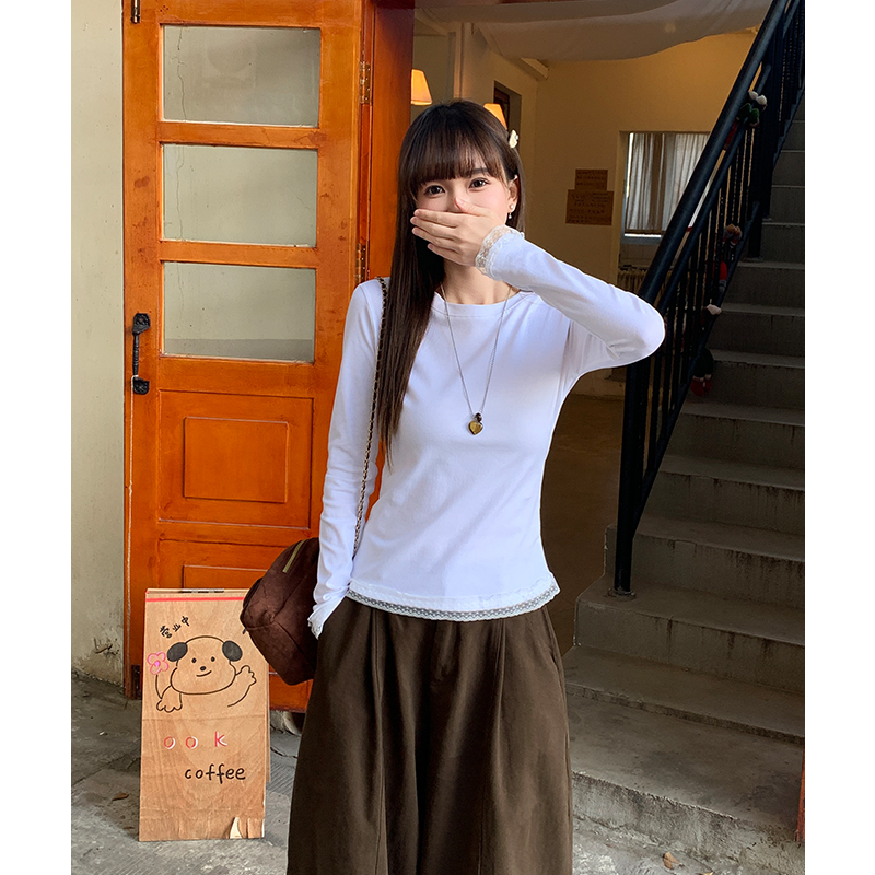 Round neck temperament T-shirt autumn and winter tops for women