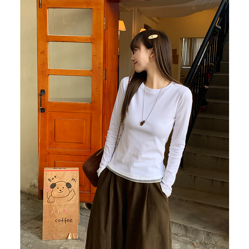 Round neck temperament T-shirt autumn and winter tops for women