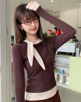 Long sleeve polka dot T-shirt mixed colors scarves for women