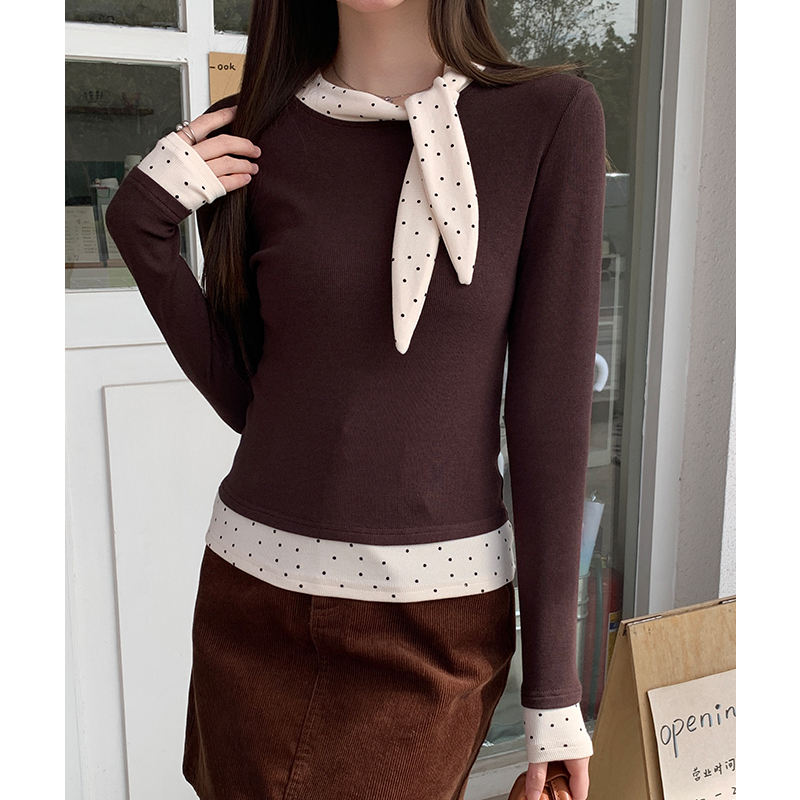 Long sleeve polka dot T-shirt mixed colors scarves for women