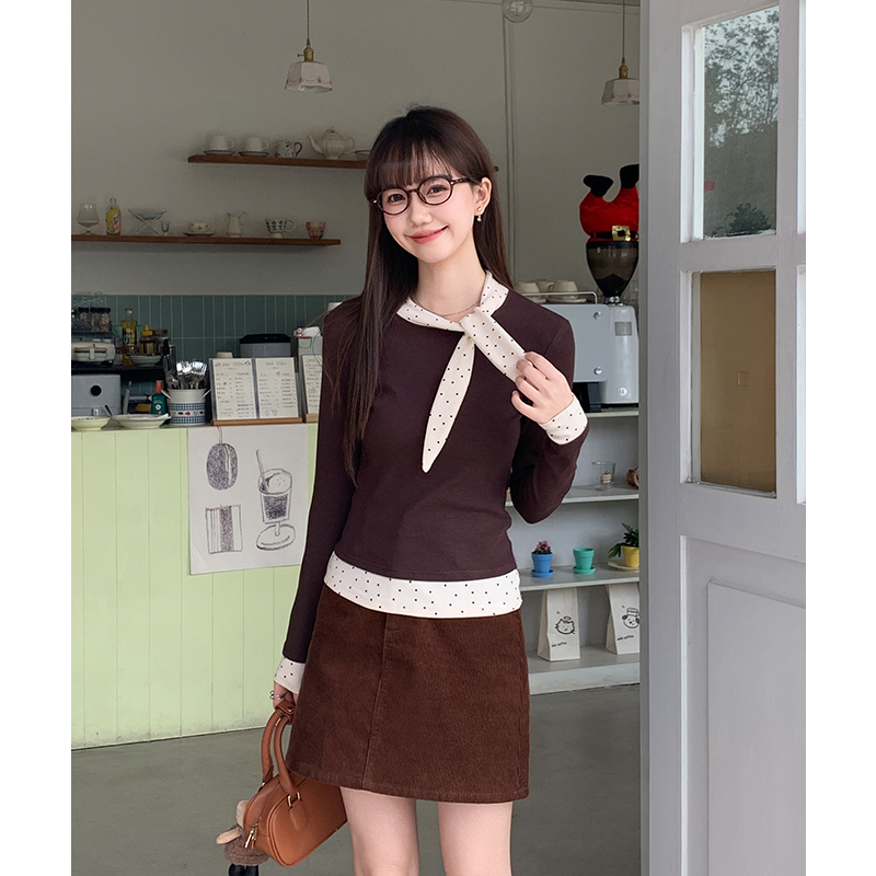 Long sleeve polka dot T-shirt mixed colors scarves for women