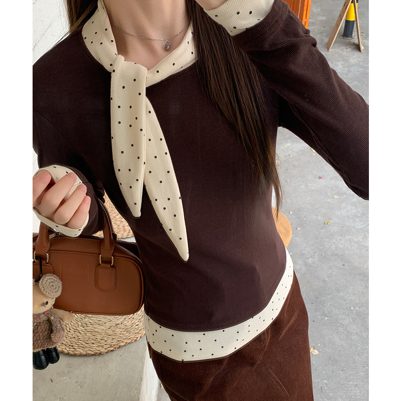 Long sleeve polka dot T-shirt mixed colors scarves for women