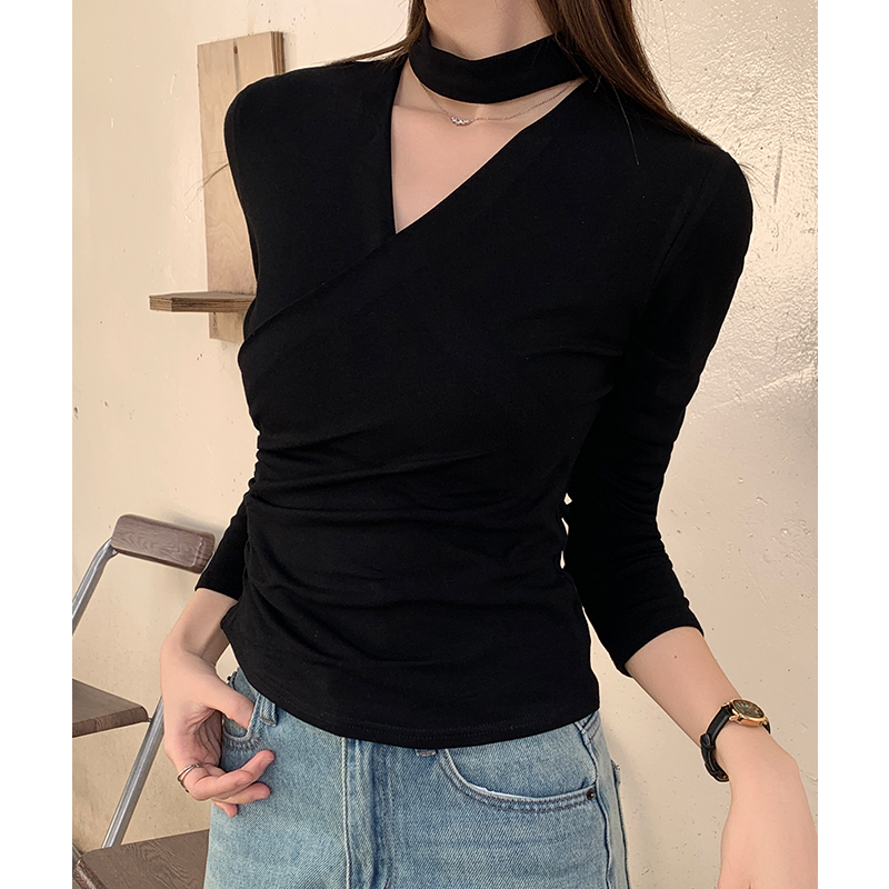 Slim halter bottoming shirt long sleeve T-shirt for women