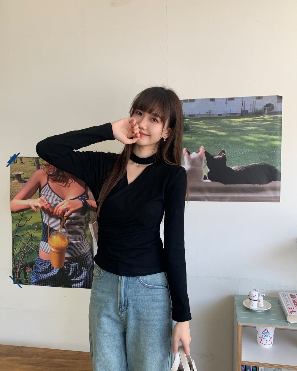 Slim halter bottoming shirt long sleeve T-shirt for women