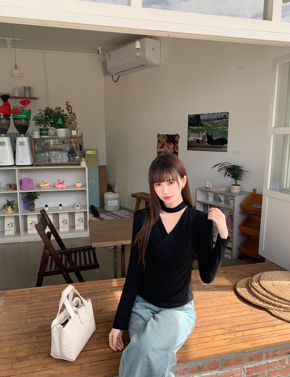 Slim halter bottoming shirt long sleeve T-shirt for women