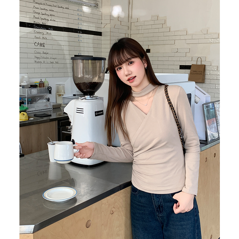 Slim halter bottoming shirt long sleeve T-shirt for women