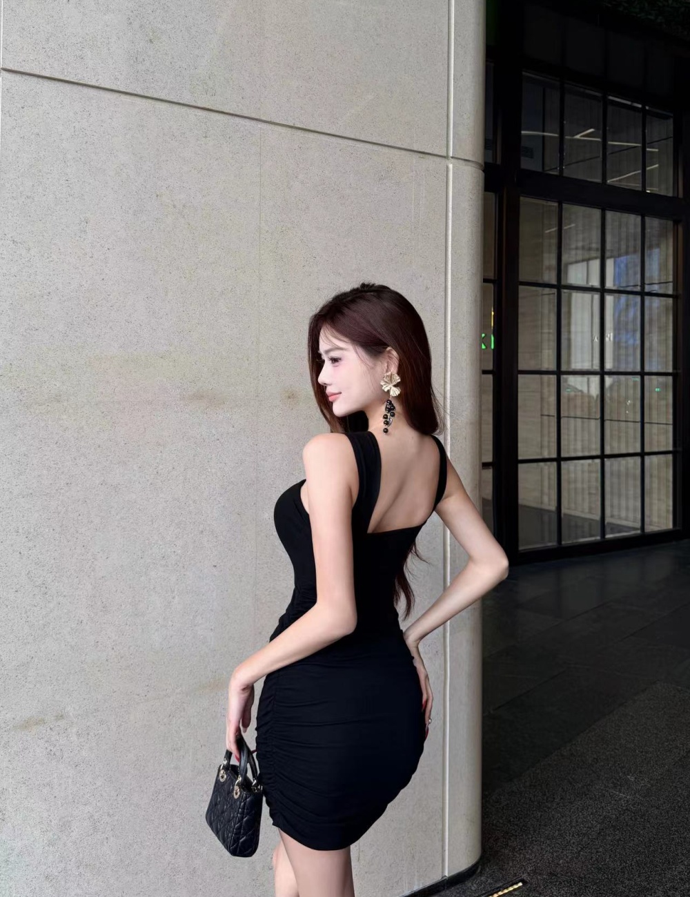 Strapless sling beading T-back halter sleeveless dress