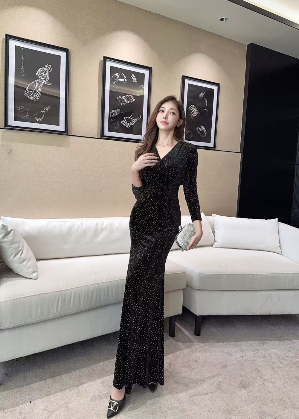 Autumn fashion long dress printing formal dress