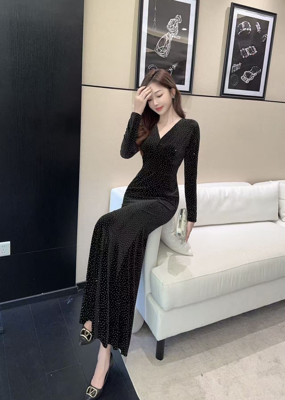 Autumn fashion long dress printing formal dress