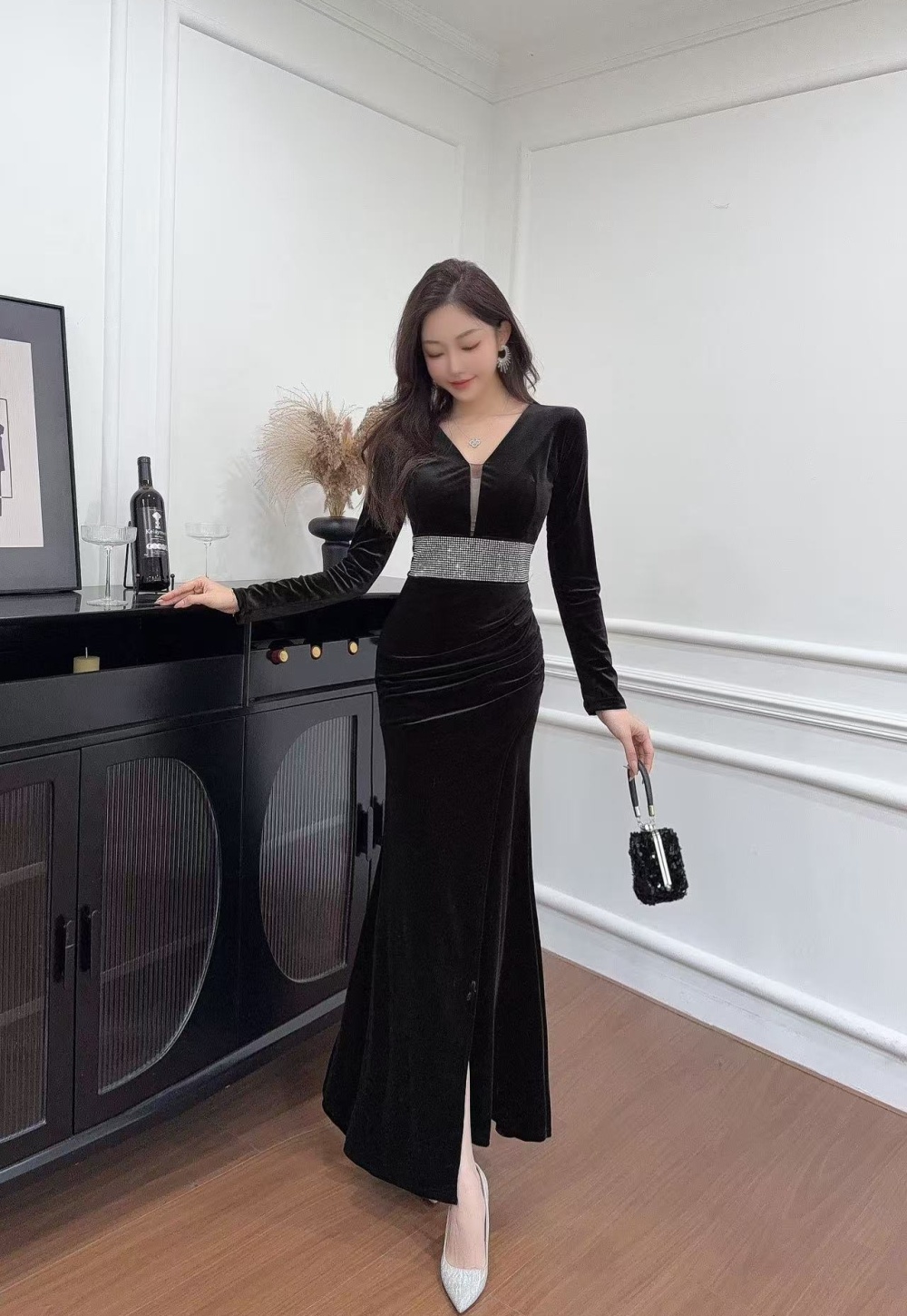 Banquet temperament velvet queen annual meeting dress