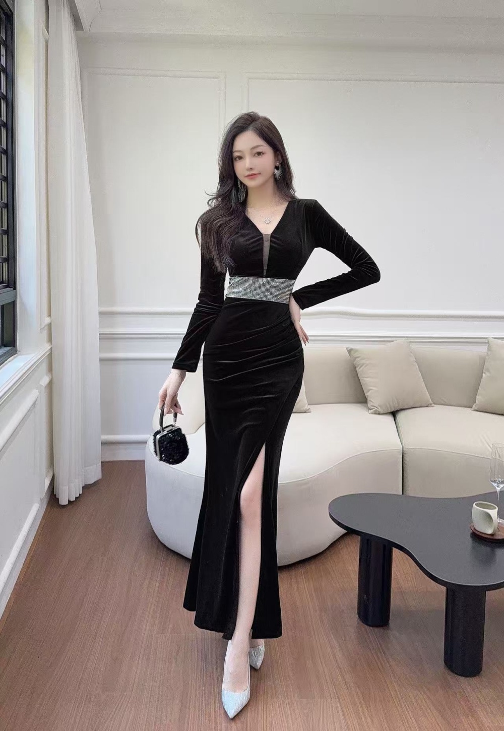 Banquet temperament velvet queen annual meeting dress