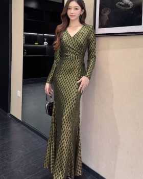 Sexy printing evening dress temperament dress