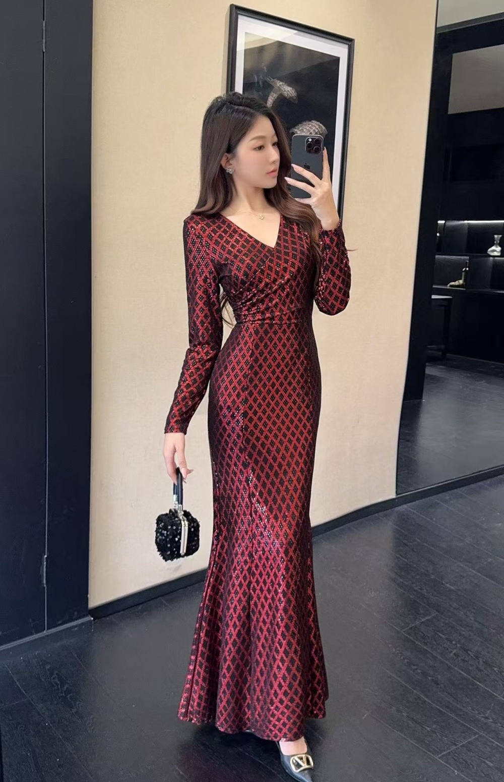 Sexy printing evening dress temperament dress
