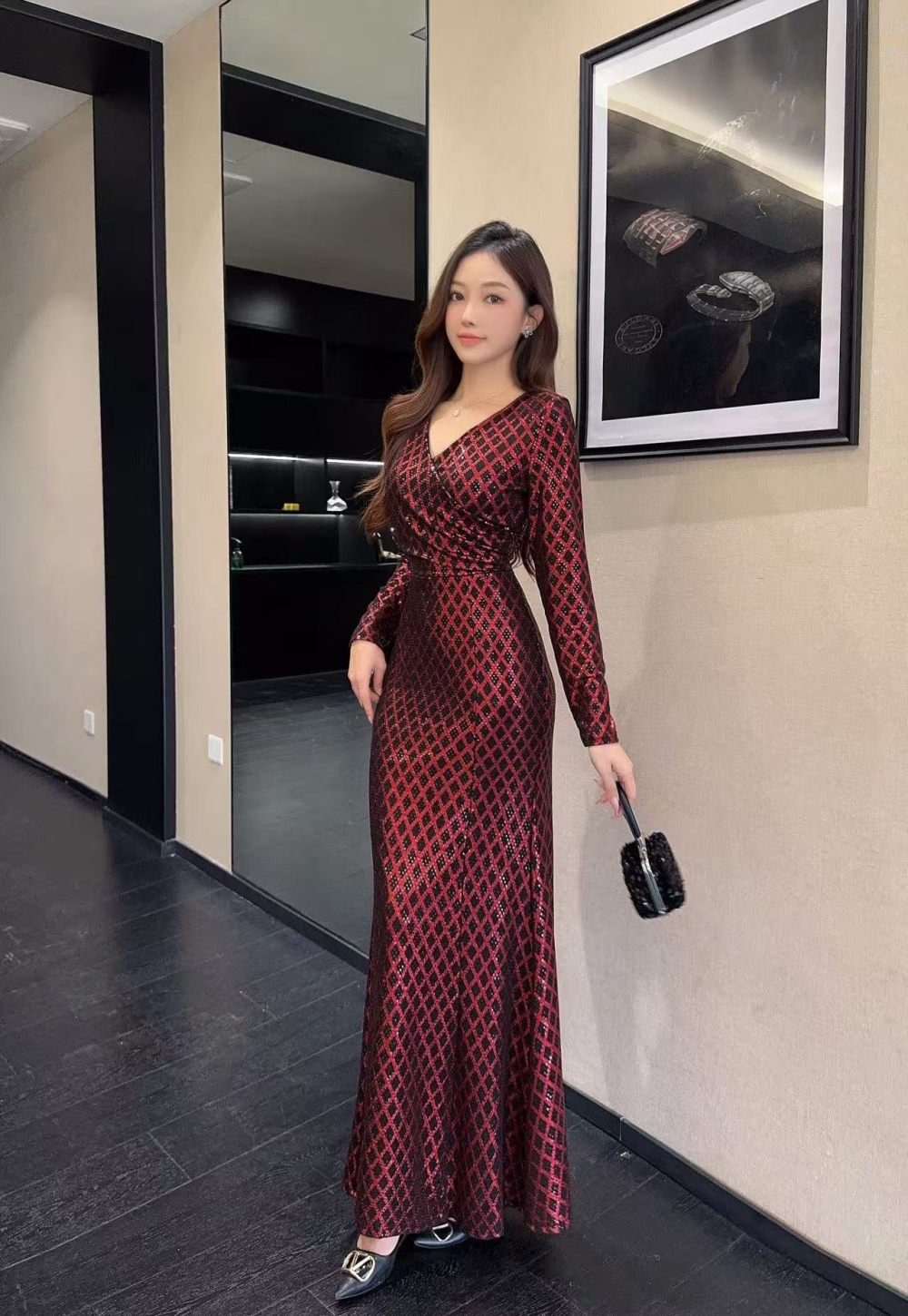 Sexy printing evening dress temperament dress