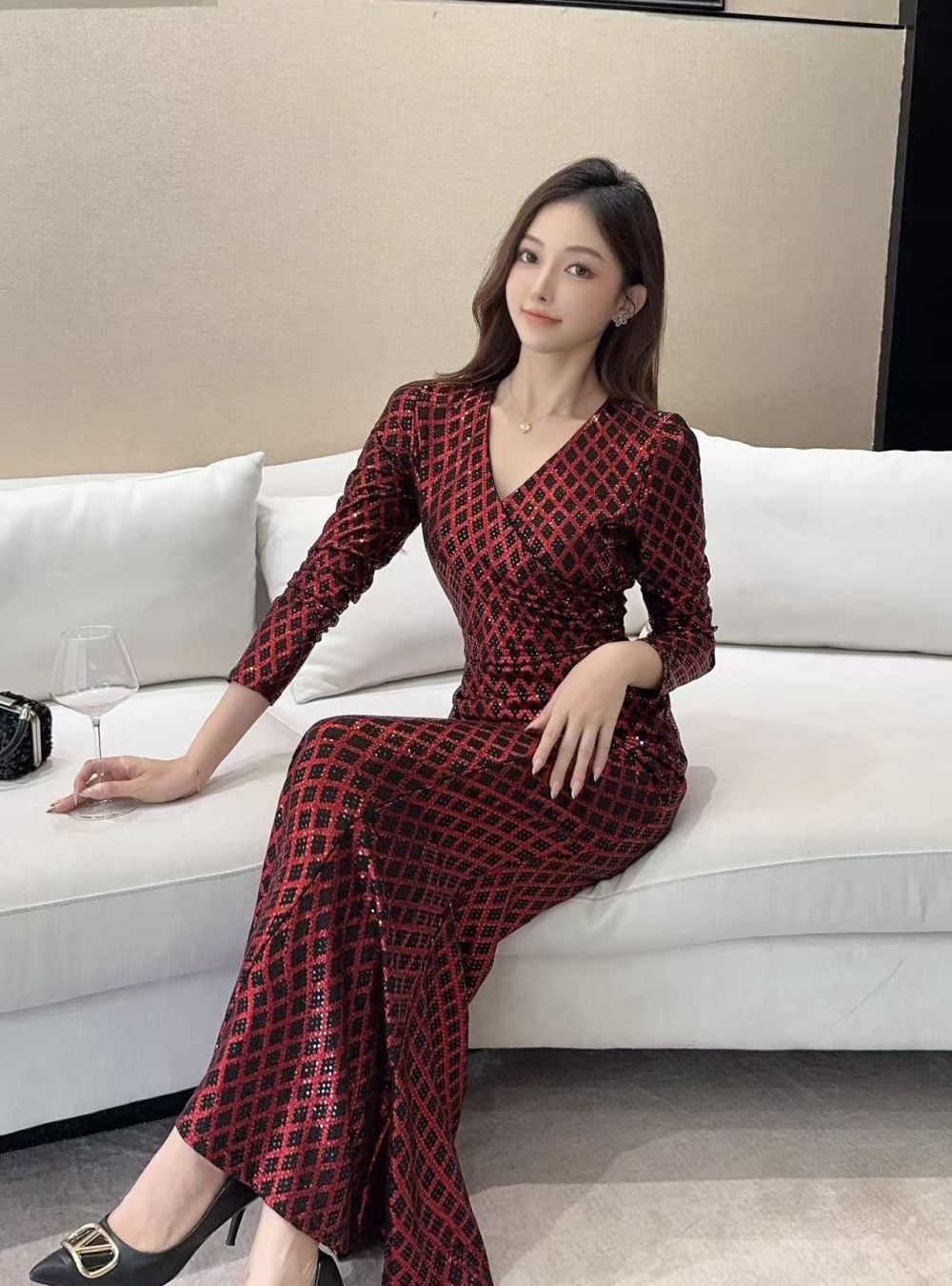 Sexy printing evening dress temperament dress