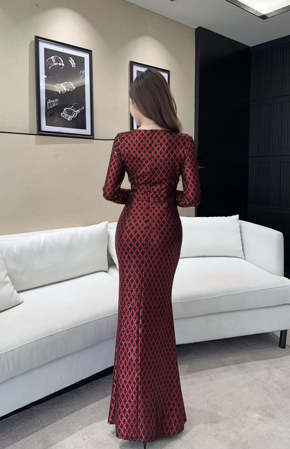 Sexy printing evening dress temperament dress