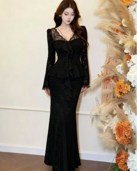 Lace package hip skirt pinched waist long skirt a set