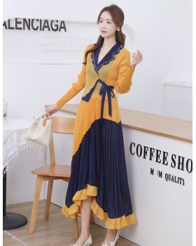 Splice bandage business suit fold European style dress