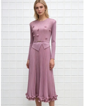 Pleated flowers decoration fold rhinestone loose dress