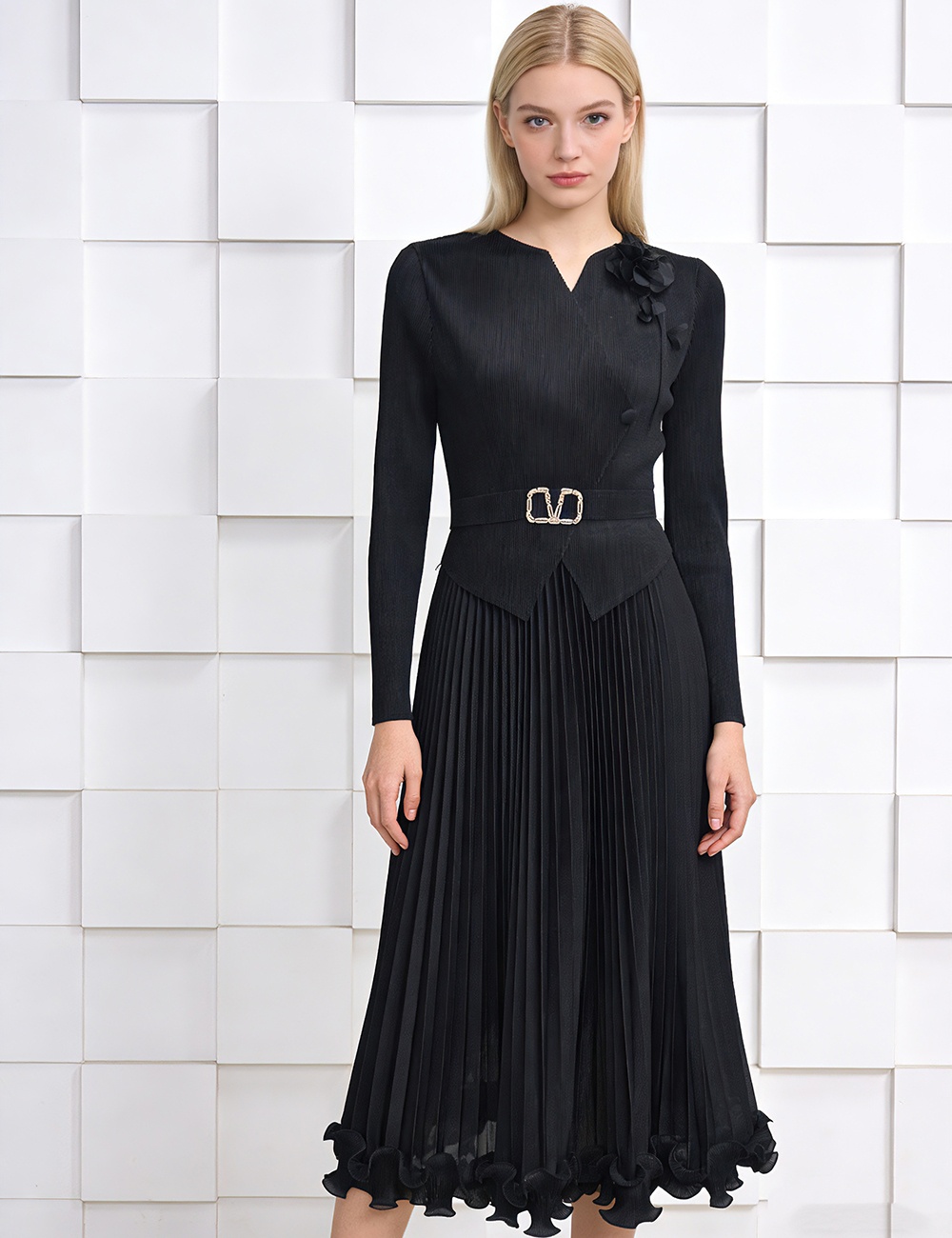 Wood ear elegant pleated fold flowers decoration dress