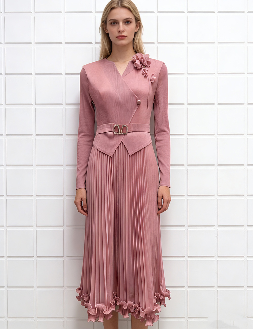 Wood ear elegant pleated fold flowers decoration dress