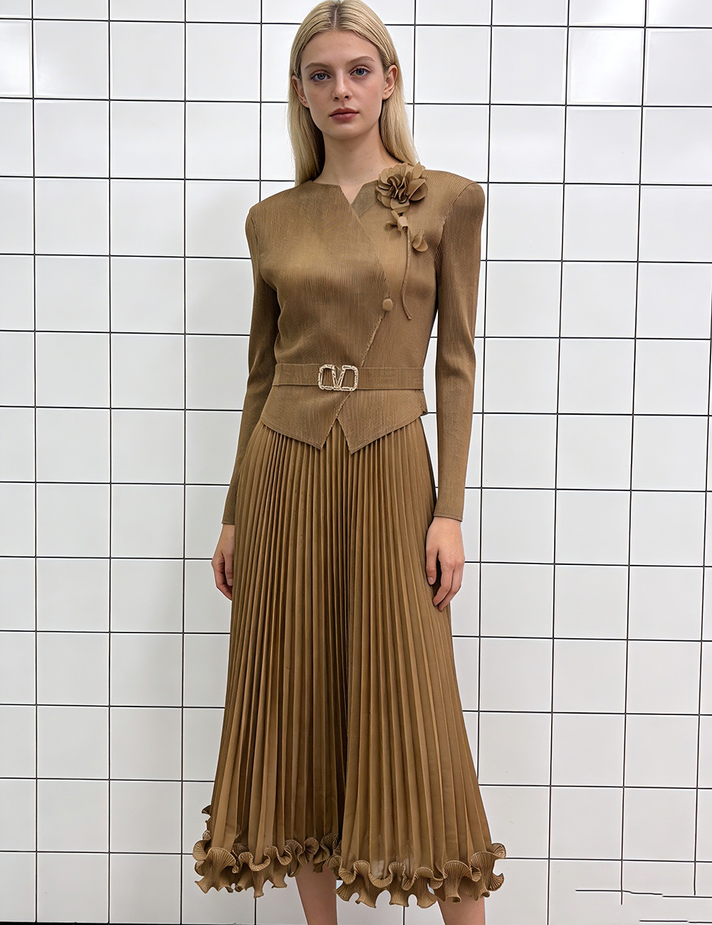 Wood ear elegant pleated fold flowers decoration dress