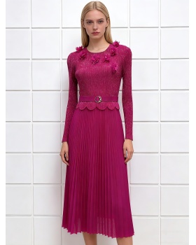 Bronzing European style dress pleated long dress