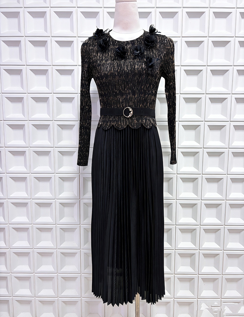 Bronzing European style dress pleated long dress