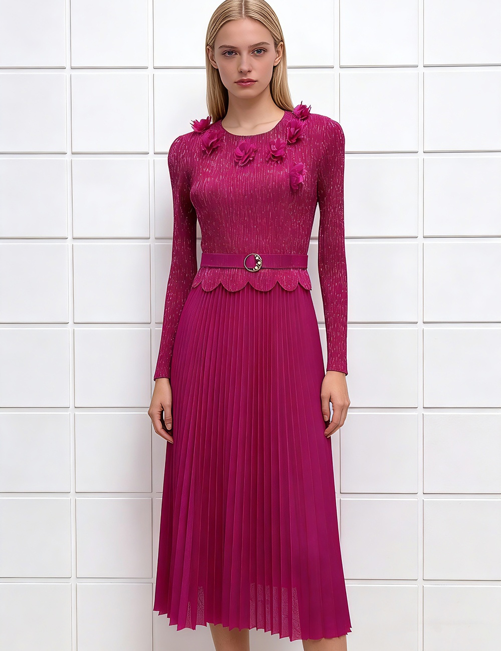 Bronzing European style dress pleated long dress