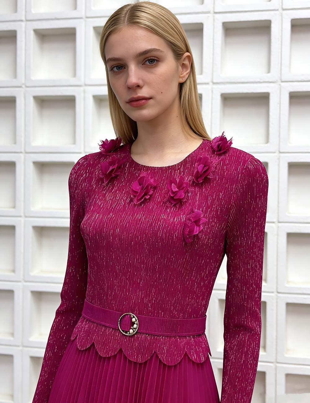 Bronzing European style dress pleated long dress