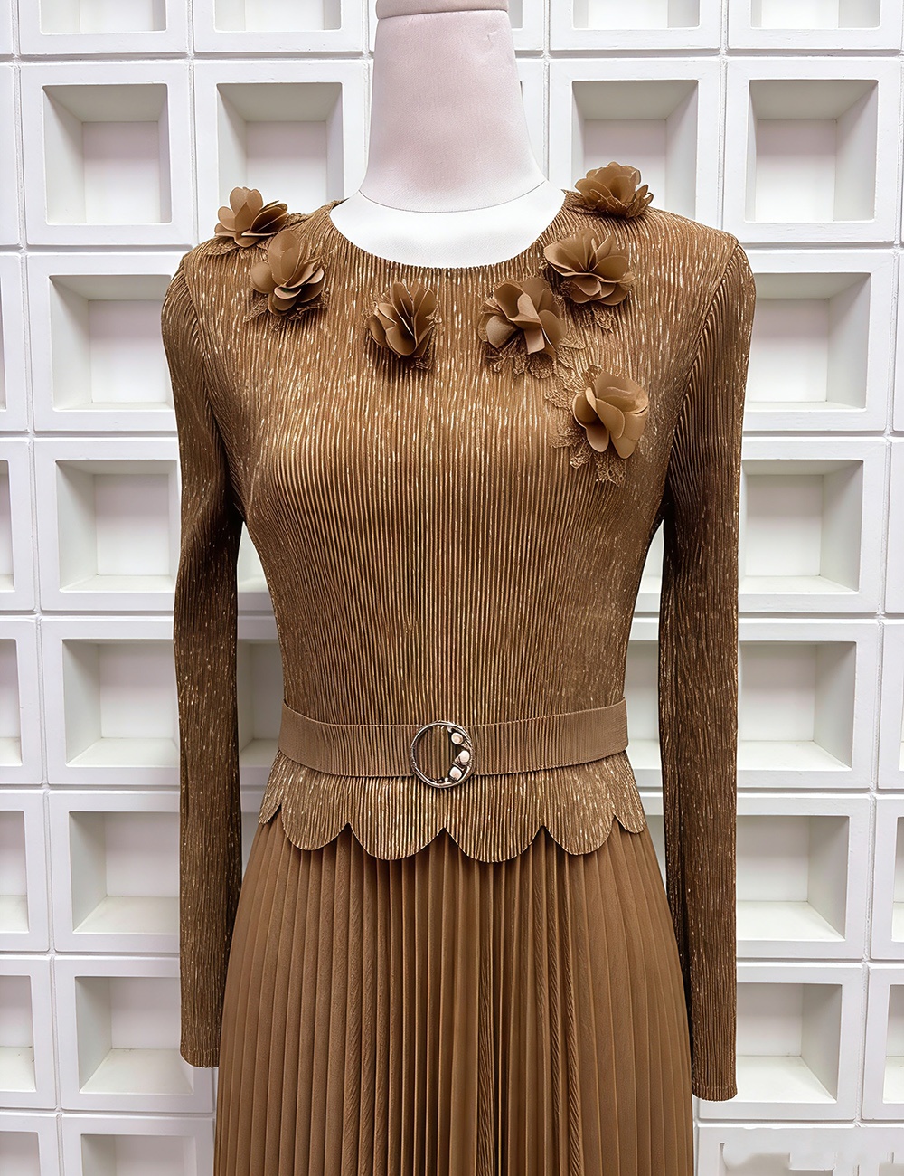 Bronzing European style dress pleated long dress