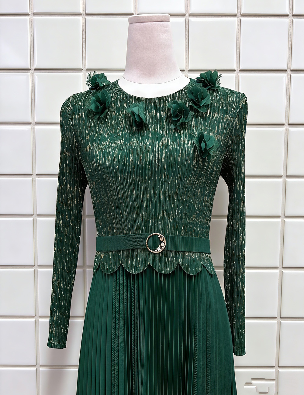 Bronzing European style dress pleated long dress