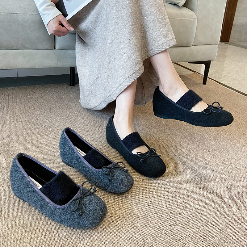 France style retro ballet flat winter shoes for women
