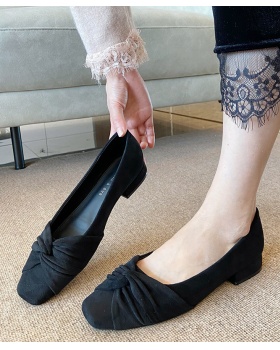 Bow France style autumn shoes low square head skirt