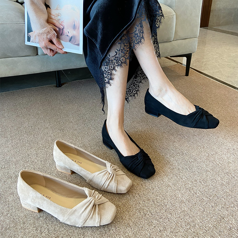 Bow France style autumn shoes low square head skirt