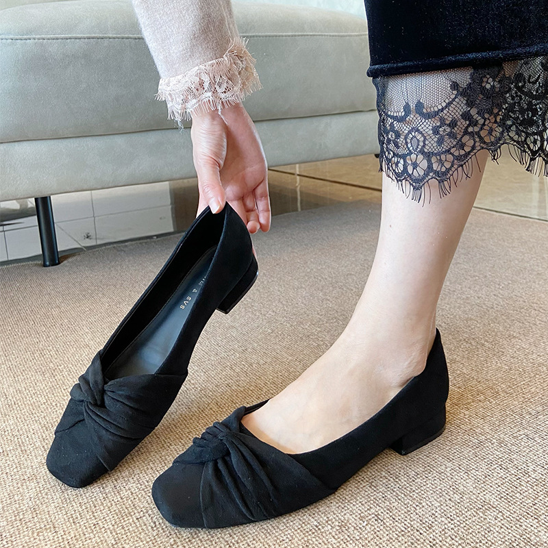 Bow France style autumn shoes low square head skirt