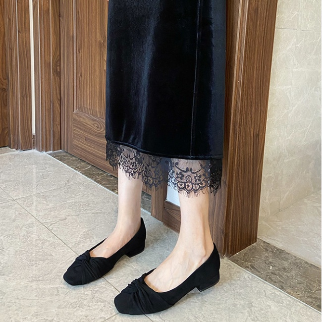 Bow France style autumn shoes low square head skirt