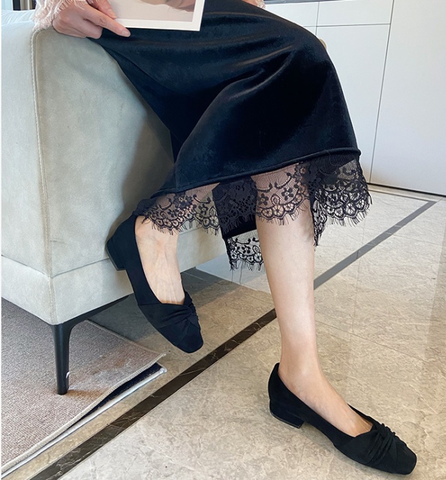 Bow France style autumn shoes low square head skirt