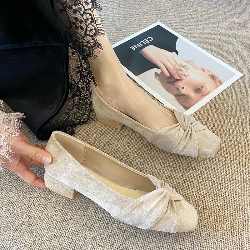 Bow France style autumn shoes low square head skirt