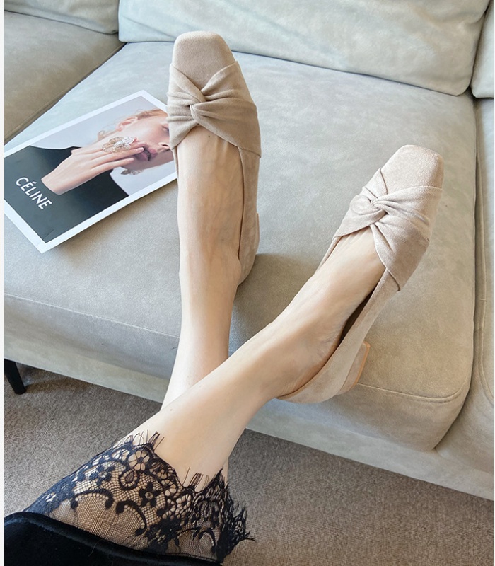 Bow France style autumn shoes low square head skirt