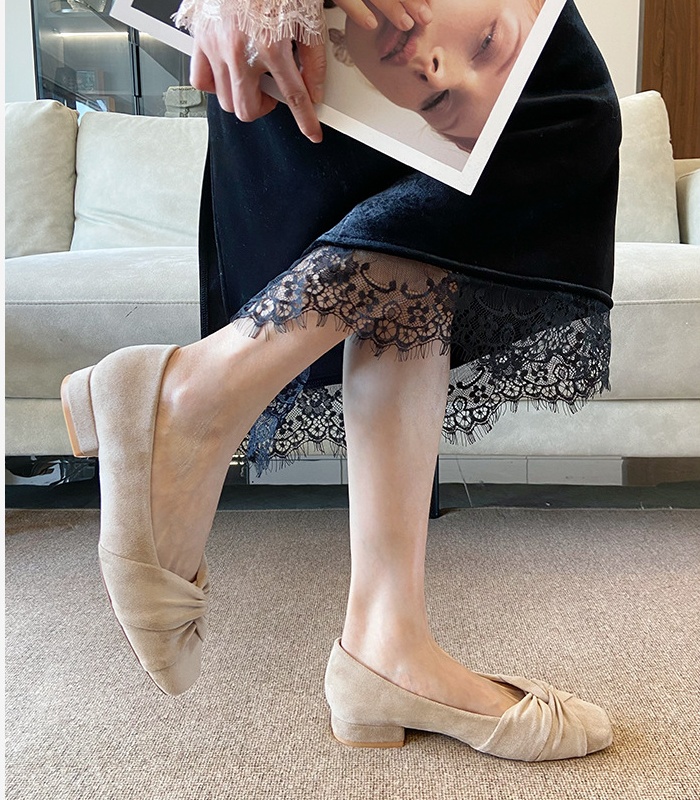 Bow France style autumn shoes low square head skirt